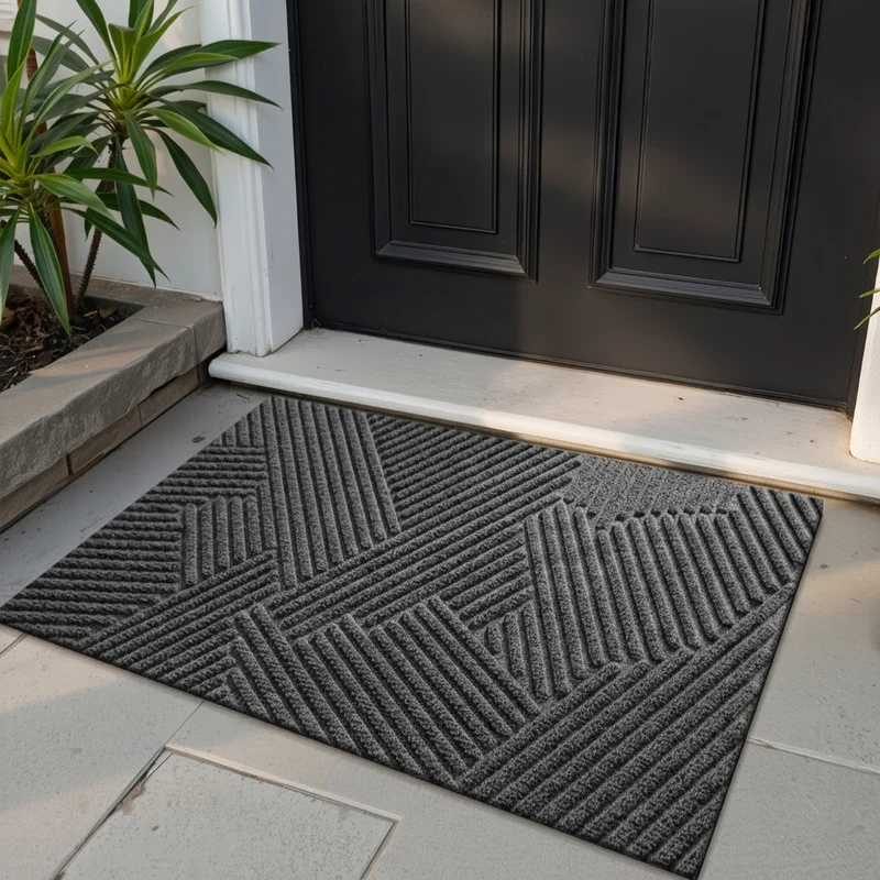 Euroselle Geometric Striped Doormat Non Slip Entrance Rug