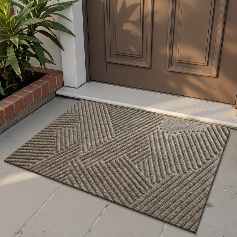 Euroselle Geometric Striped Doormat Non Slip Entrance Rug