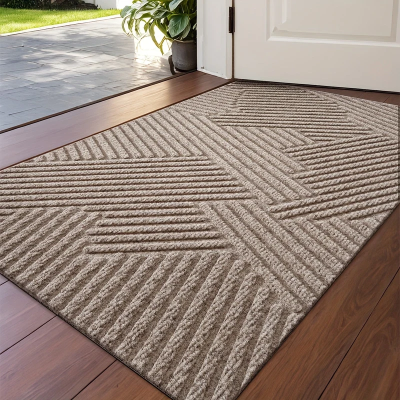 Euroselle Geometric Striped Doormat Non Slip Entrance Rug