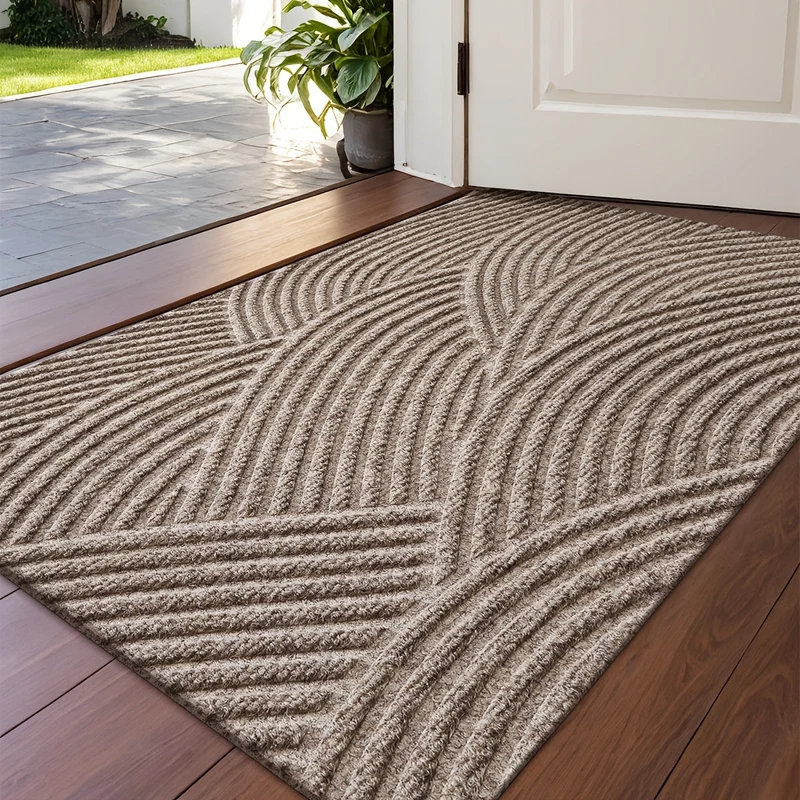 Euroselle Geometric Striped Doormat Non Slip Entrance Rug