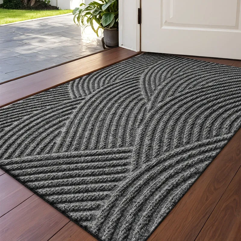 Euroselle Geometric Striped Doormat Non Slip Entrance Rug