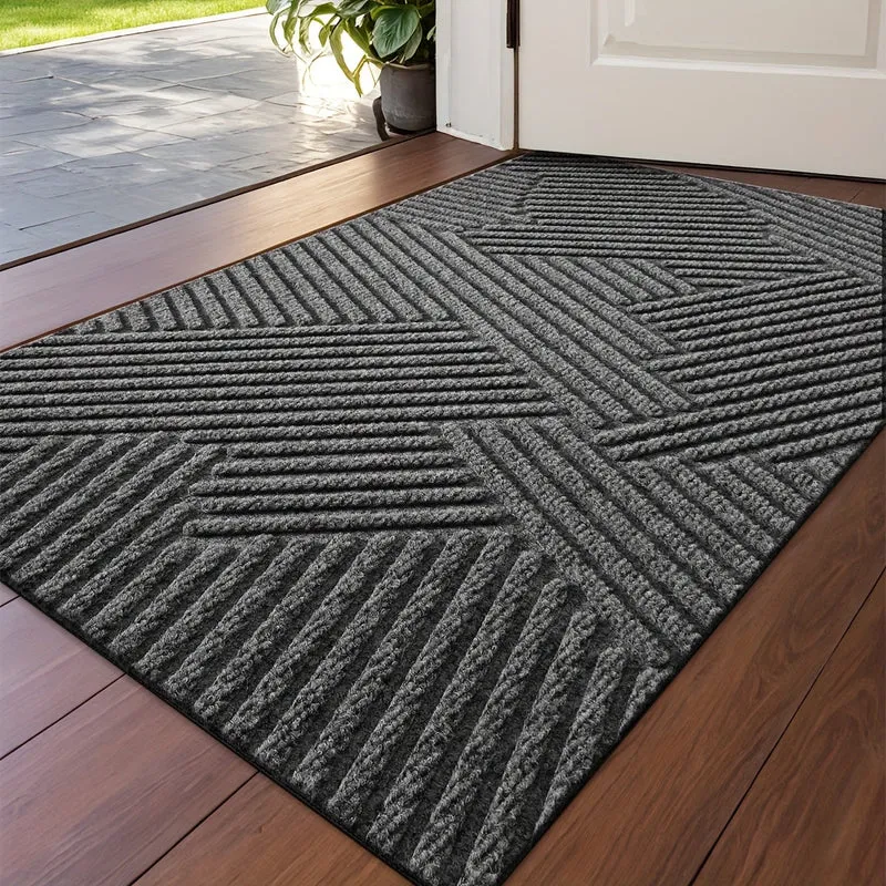 Euroselle Geometric Striped Doormat Non Slip Entrance Rug
