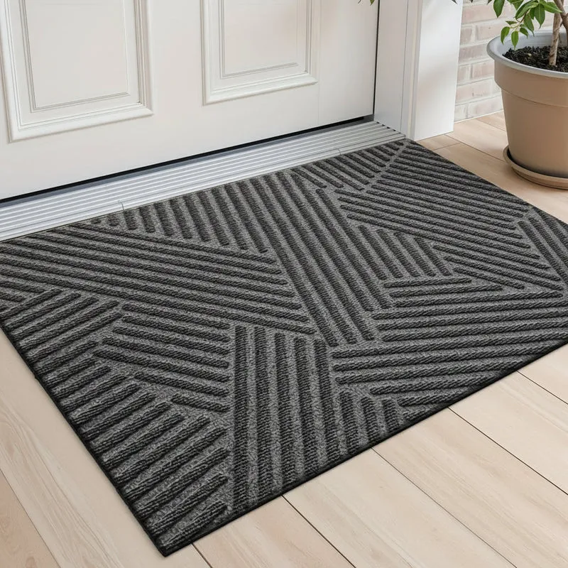 Euroselle Geometric Striped Doormat Non Slip Entrance Rug