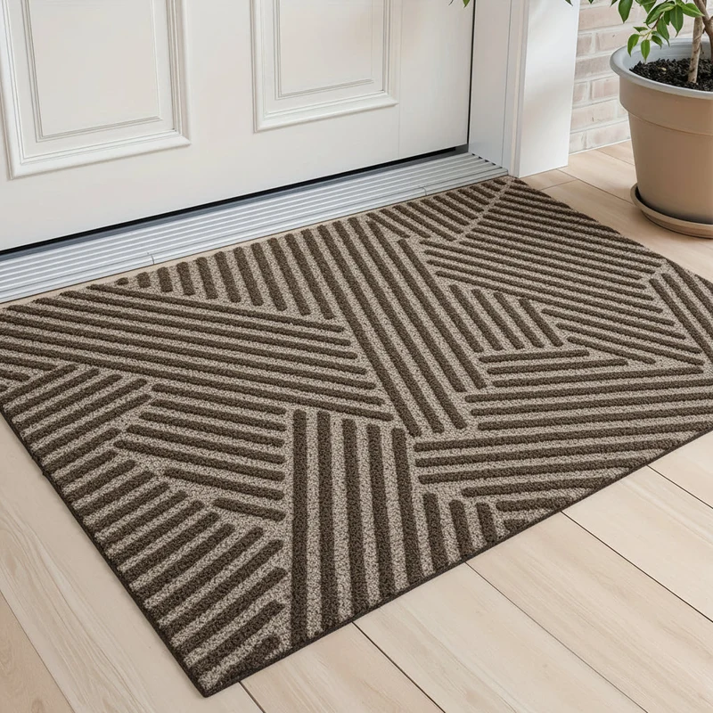 Euroselle Geometric Striped Doormat Non Slip Entrance Rug