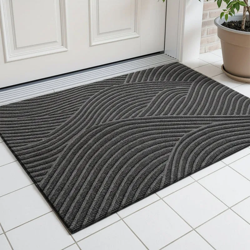Euroselle Geometric Striped Doormat Non Slip Entrance Rug