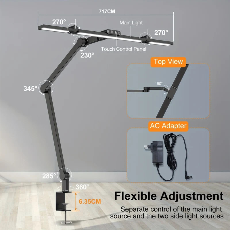 Euroselle 24W Adjustable LED Desk Lamp With Clamp Arm