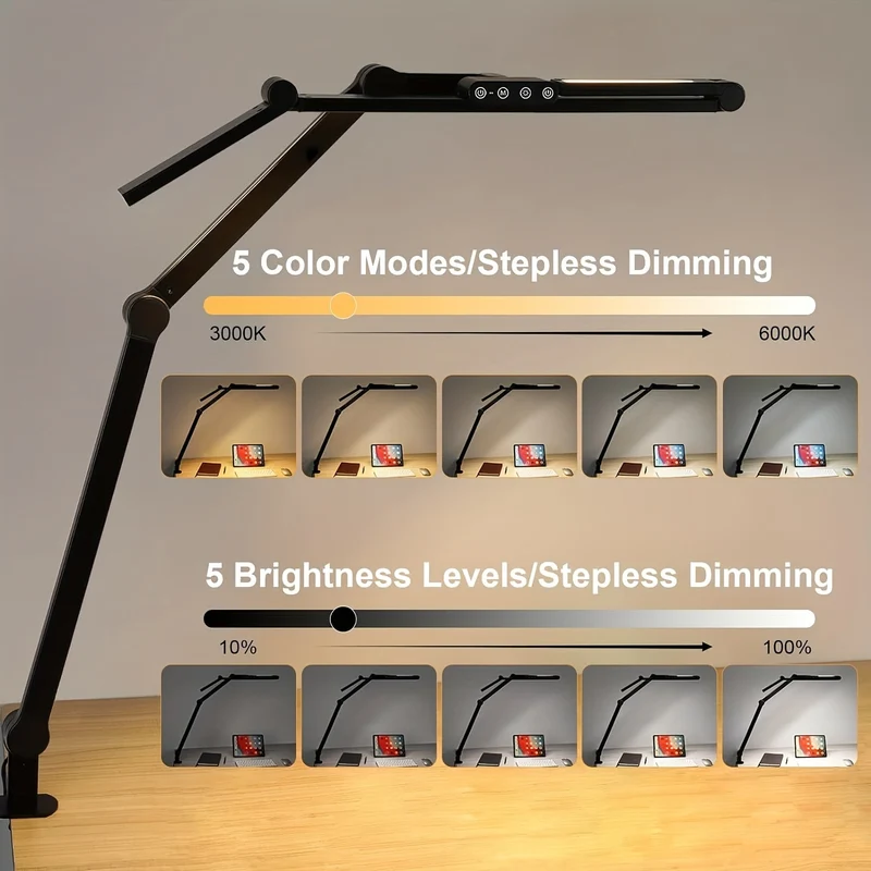 Euroselle 24W Adjustable LED Desk Lamp With Clamp Arm