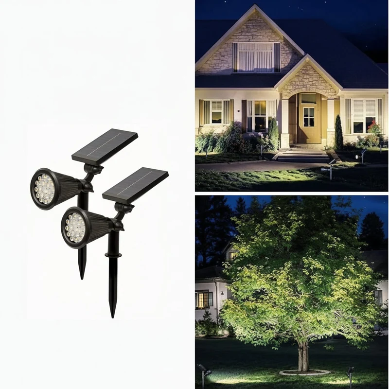Euroselle Outdoor Solar Landscape Lights 2-Pack LED Spotlights With Three-Level Dimming IP44