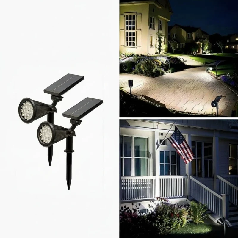 Euroselle Outdoor Solar Landscape Lights 2-Pack LED Spotlights With Three-Level Dimming IP44