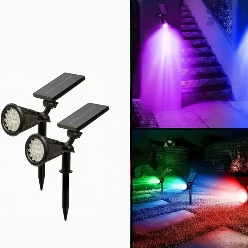 Euroselle Outdoor Solar Landscape Lights 2-Pack LED Spotlights With Three-Level Dimming IP44