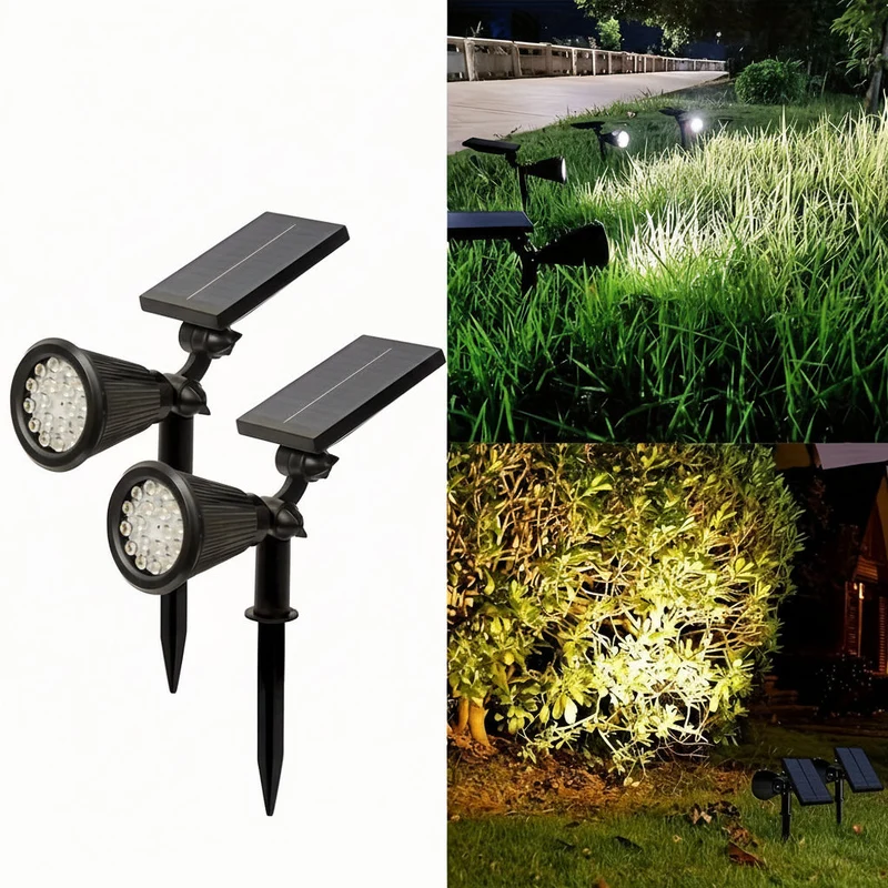 Euroselle Outdoor Solar Landscape Lights 2-Pack LED Spotlights With Three-Level Dimming IP44
