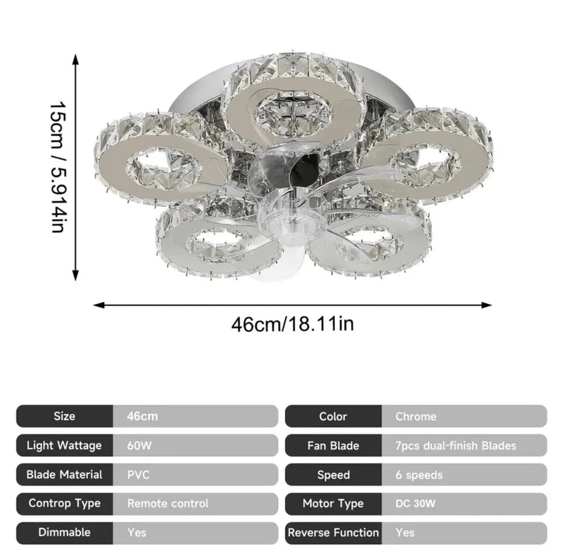 Euroselle Nico Fan Ceiling Fixture For Living Spaces