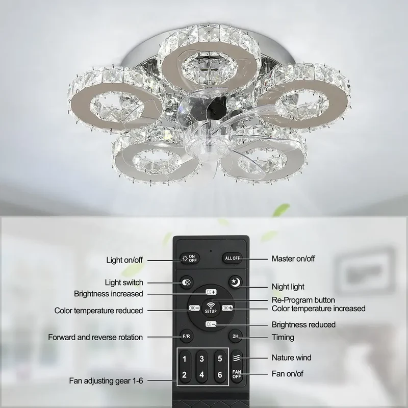 Euroselle Nico Fan Ceiling Fixture For Living Spaces