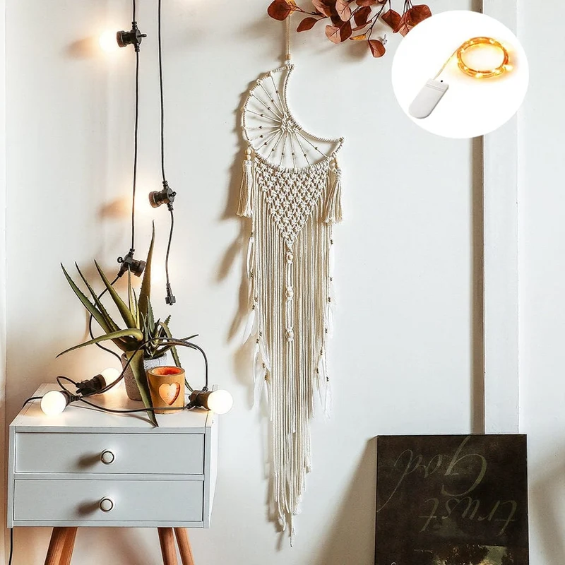 Euroselle Macrame Dream Catcher With Lights Boho Decor