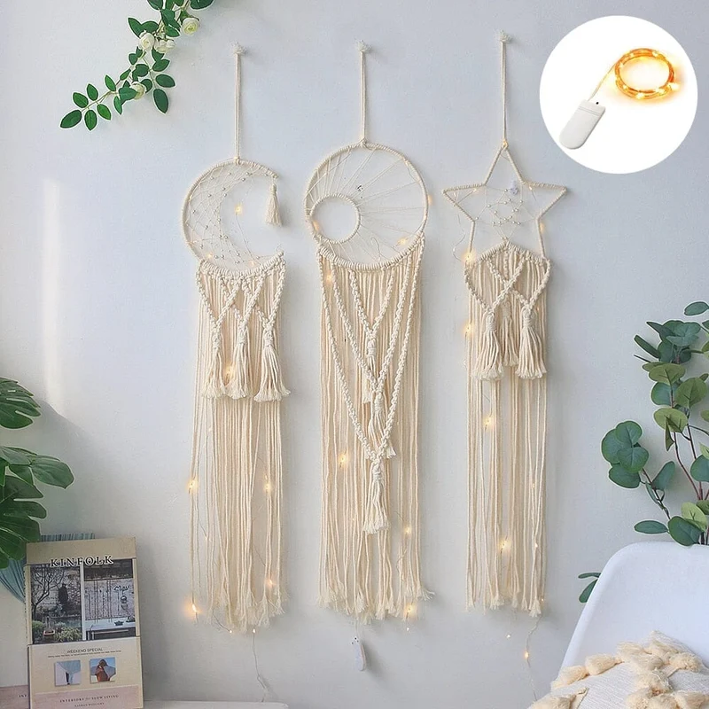 Euroselle Macrame Dream Catcher With Lights Boho Decor