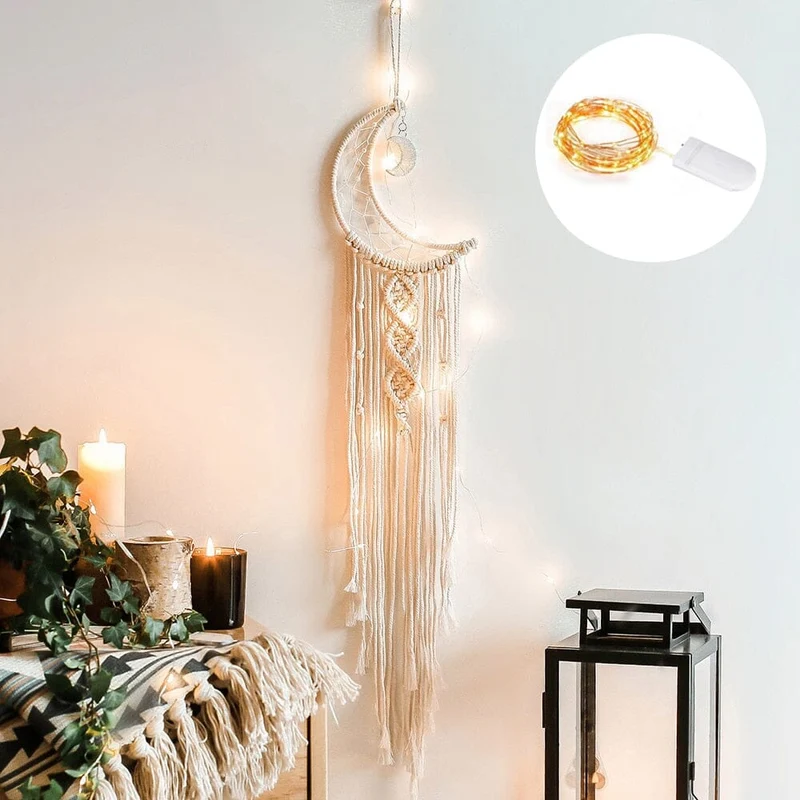 Euroselle Macrame Dream Catcher With Lights Boho Decor