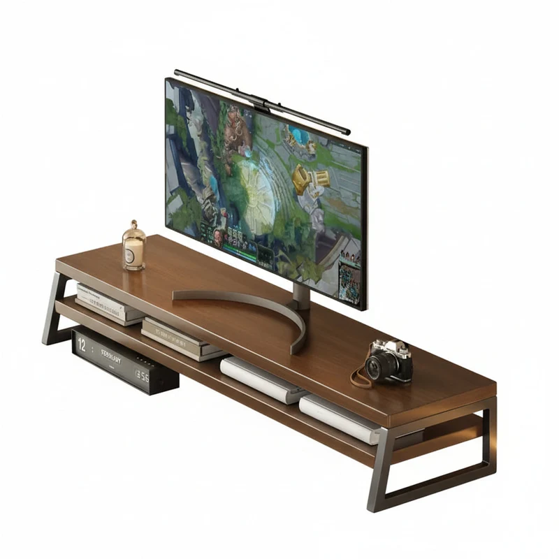 Euroselle Space-Saving Wooden Monitor Stand With Storage, Durable Metal Frame