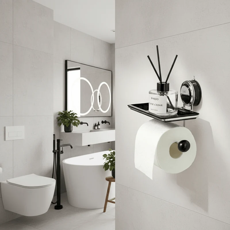 Euroselle No-Drill Stainless Steel Toilet Paper Holder With Strong Suction For Secure Installation