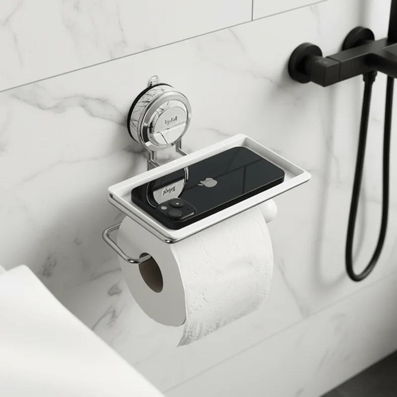 Euroselle No-Drill Stainless Steel Toilet Paper Holder With Strong Suction For Secure Installation