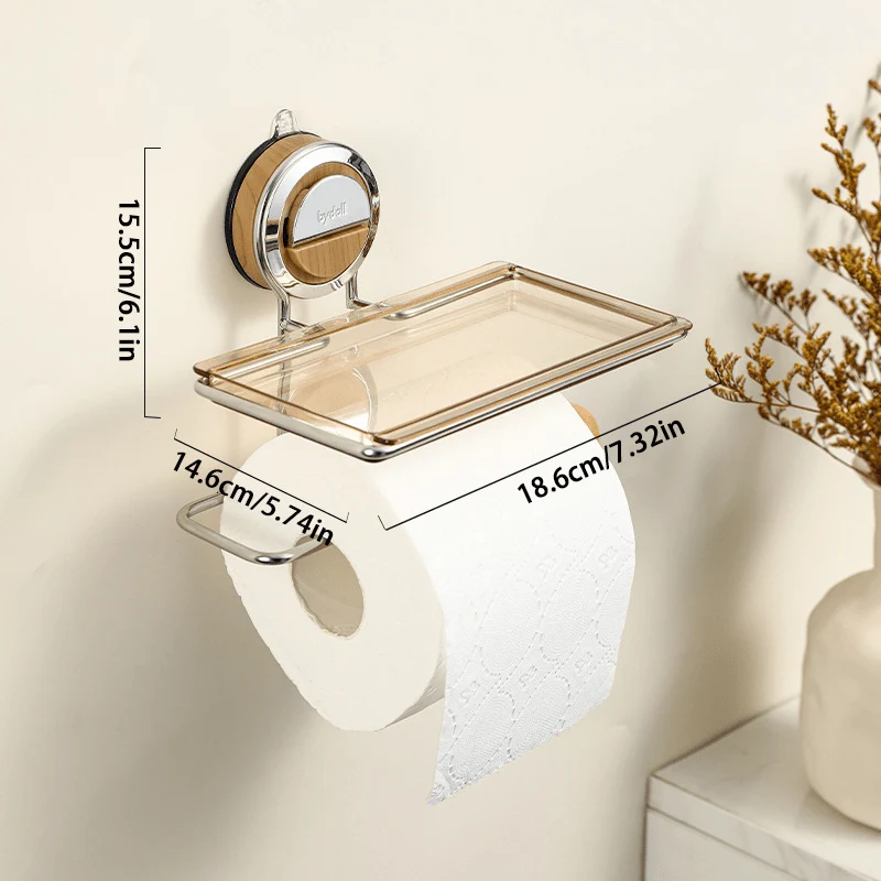 Euroselle No-Drill Stainless Steel Toilet Paper Holder With Strong Suction For Secure Installation