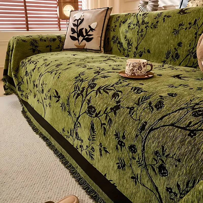Floral Chenille Sofa Cover With Tassel Edging Euroselle