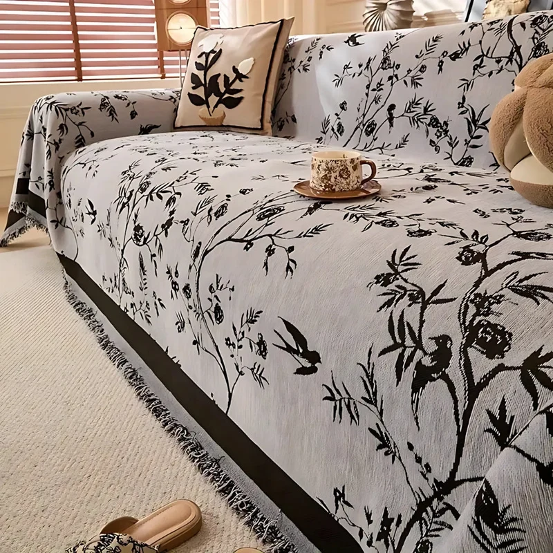 Floral Chenille Sofa Cover With Tassel Edging Euroselle