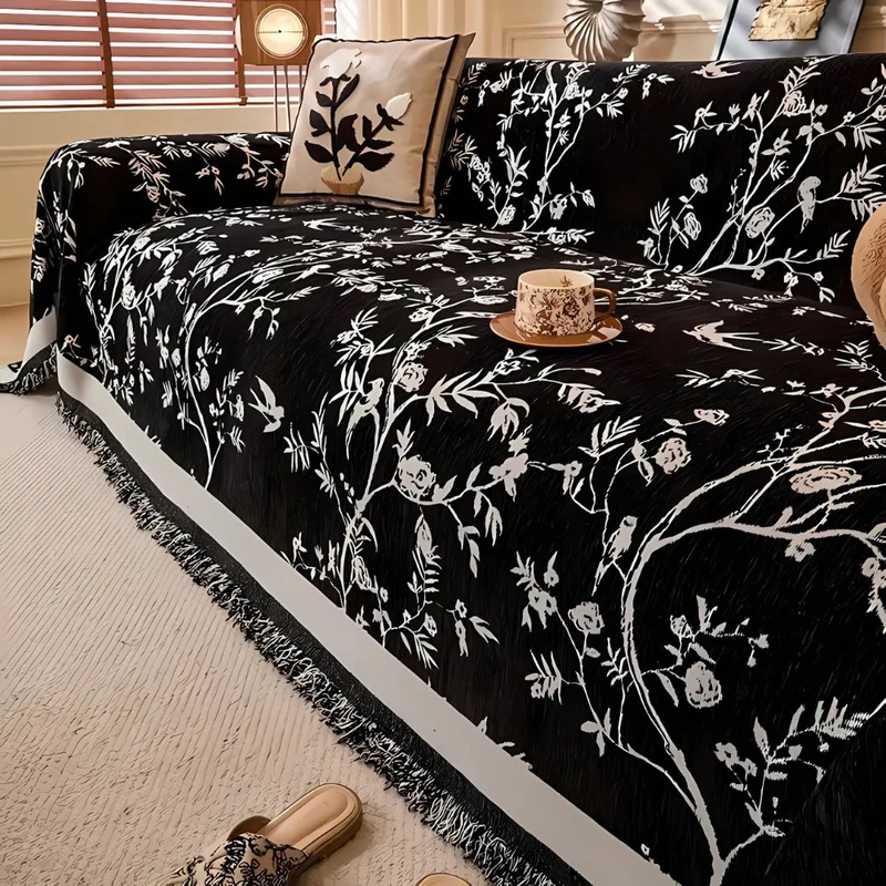 Floral Chenille Sofa Cover With Tassel Edging Euroselle