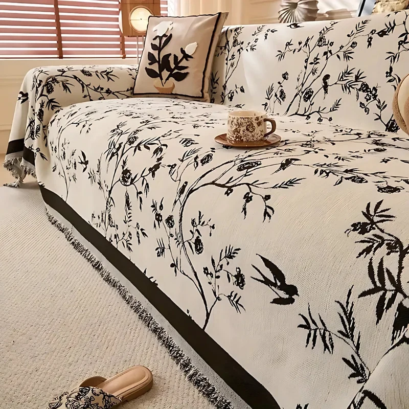Floral Chenille Sofa Cover With Tassel Edging Euroselle