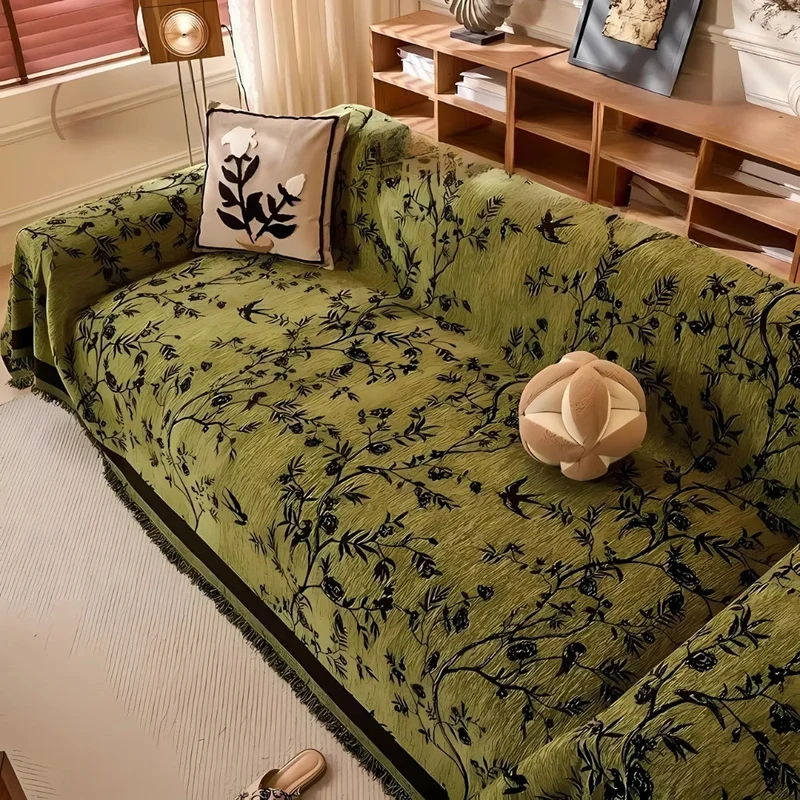 Floral Chenille Sofa Cover With Tassel Edging Euroselle