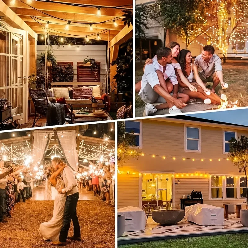 Euroselle 100Ft Solar String Lights Outdoor Commercial Grade LED With Dimmable Yellow ST38 Bulbs