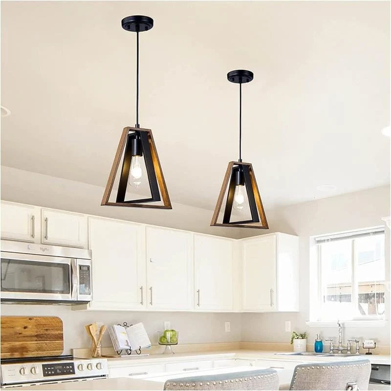 Mabel Retro Chandelier With Wood Grain And Black Finish By Euroselle
