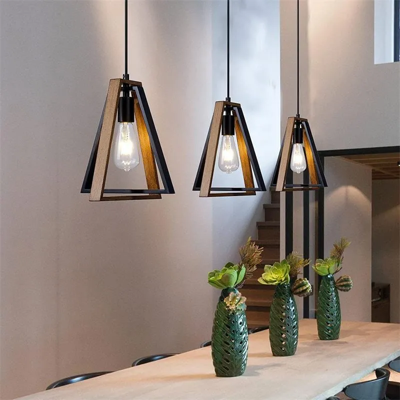 Mabel Retro Chandelier With Wood Grain And Black Finish By Euroselle