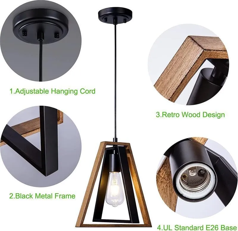 Mabel Retro Chandelier With Wood Grain And Black Finish By Euroselle
