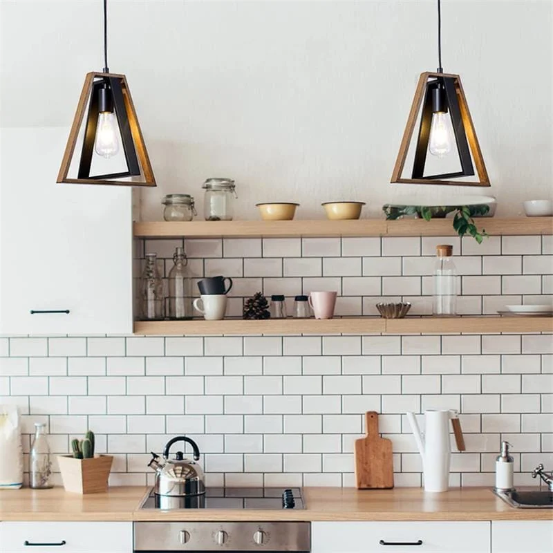 Mabel Retro Chandelier With Wood Grain And Black Finish By Euroselle