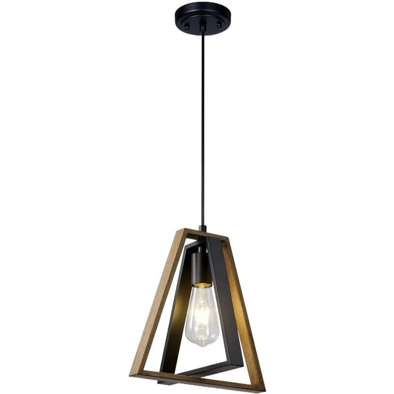 Mabel Retro Chandelier With Wood Grain And Black Finish By Euroselle