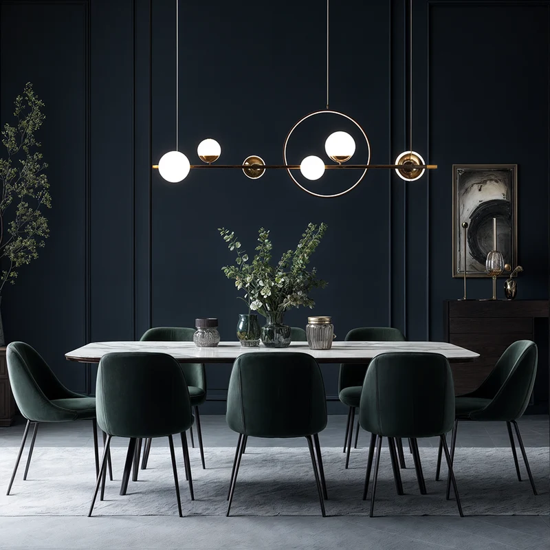 Euroselle Marta Linear Chandelier In Iron And Hand-Blown Glass With Dimmable LED Remote