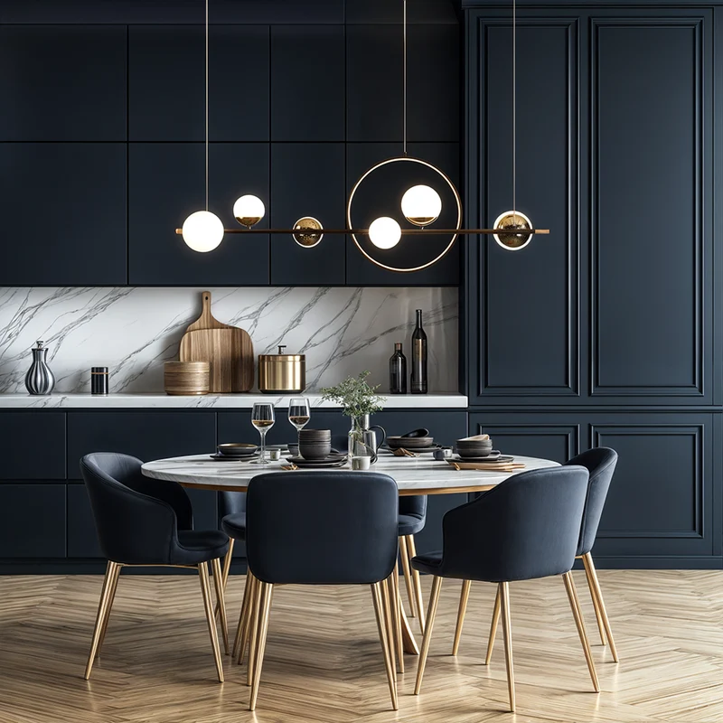 Euroselle Marta Linear Chandelier In Iron And Hand-Blown Glass With Dimmable LED Remote
