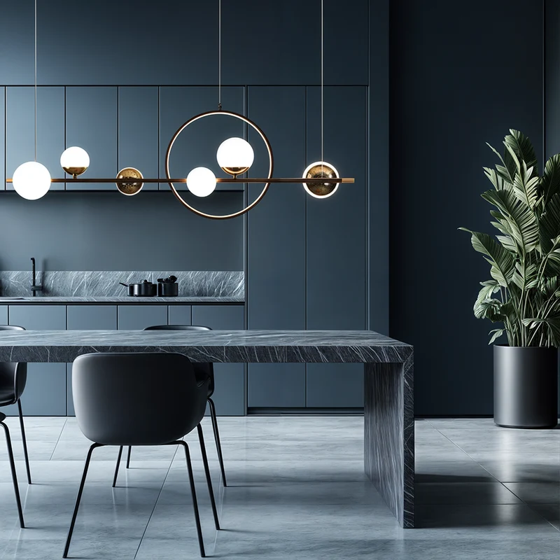 Euroselle Marta Linear Chandelier In Iron And Hand-Blown Glass With Dimmable LED Remote