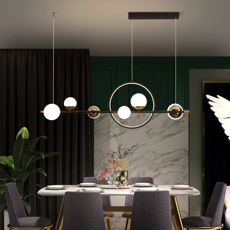 Euroselle Marta Linear Chandelier In Iron And Hand-Blown Glass With Dimmable LED Remote