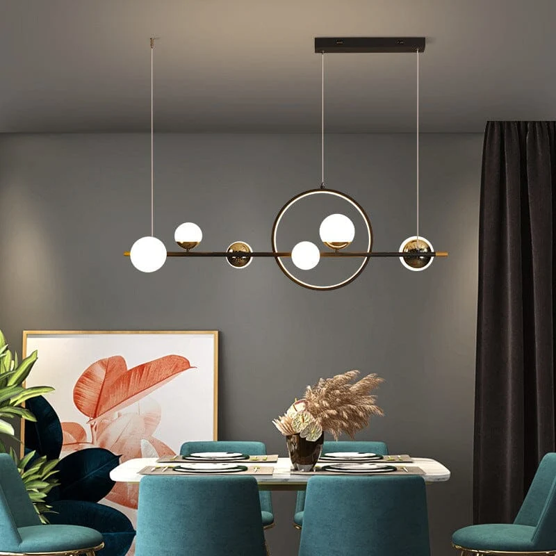 Euroselle Marta Linear Chandelier In Iron And Hand-Blown Glass With Dimmable LED Remote