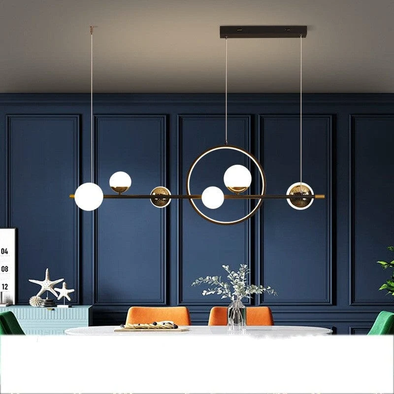 Euroselle Marta Linear Chandelier In Iron And Hand-Blown Glass With Dimmable LED Remote