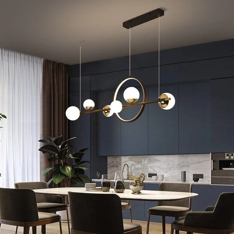 Euroselle Marta Linear Chandelier In Iron And Hand-Blown Glass With Dimmable LED Remote
