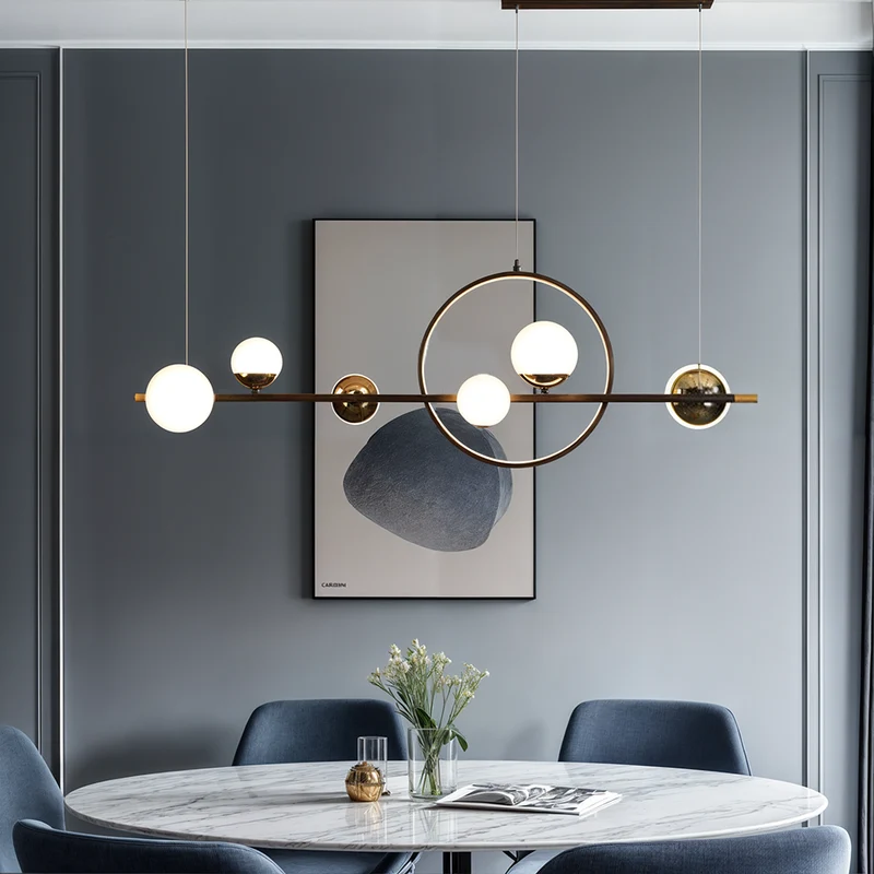 Euroselle Marta Linear Chandelier In Iron And Hand-Blown Glass With Dimmable LED Remote