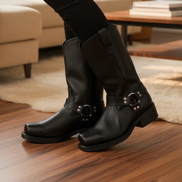 Euroselle Waterproof Harness Boots With PU Leather And Oil-Resistant Sole For Rugged Everyday Wear