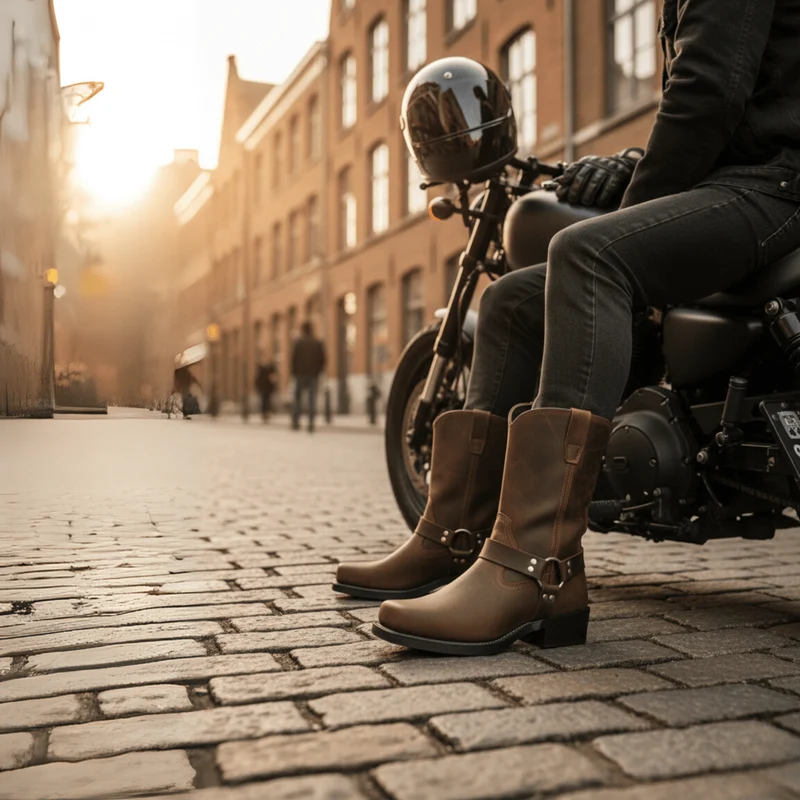 Euroselle Waterproof Harness Boots With PU Leather And Oil-Resistant Sole For Rugged Everyday Wear