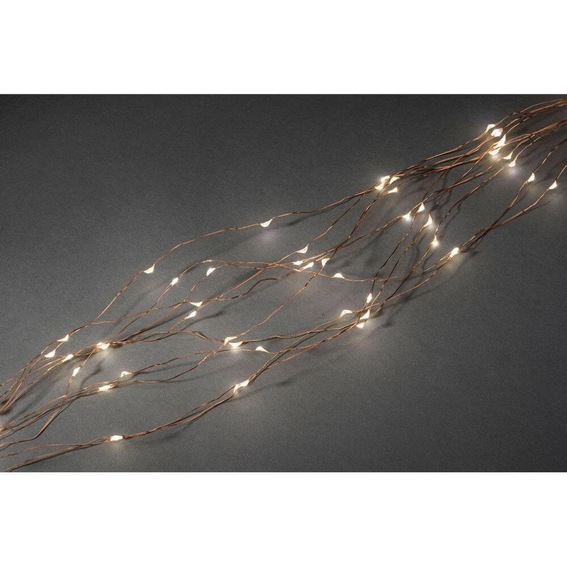 LED Tropfenlametta 10 Stränge mit 9 Dioden 90 Warmweiße Dioden kupferfarbener Draht