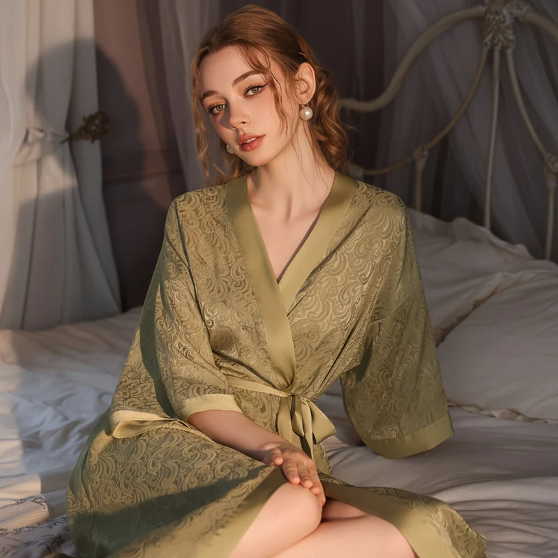 Euroselle Elegant Satin Nightwear For Women Long Robe