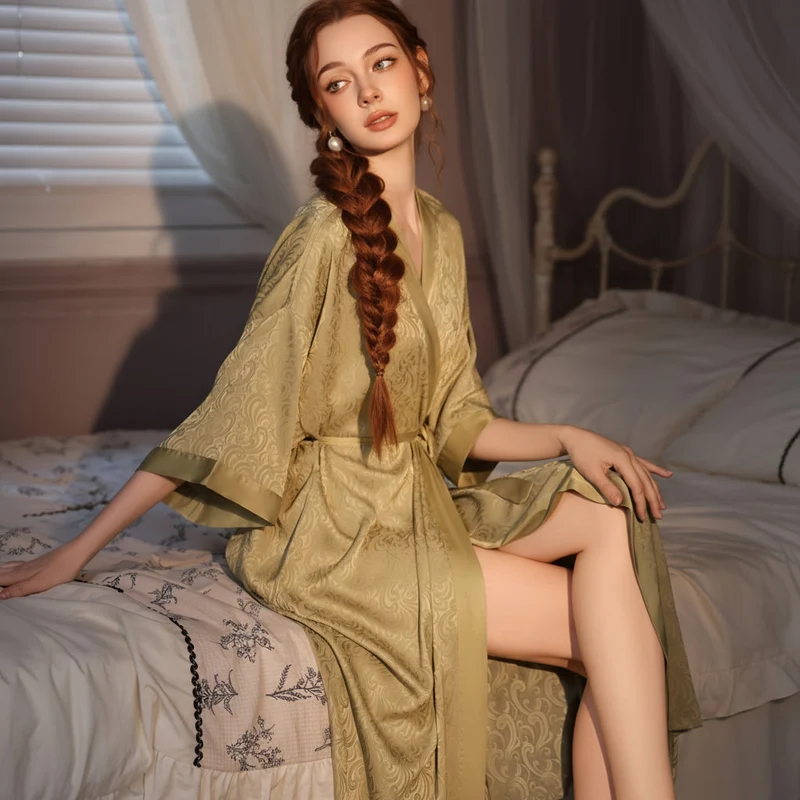 Euroselle Elegant Satin Nightwear For Women Long Robe