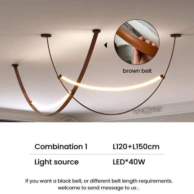 Euroselle Modern Nordic Leather Belt Chandelier LED Pendant Light