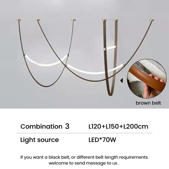 Euroselle Modern Nordic Leather Belt Chandelier LED Pendant Light